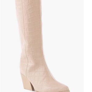 Seychelles Cream Croc-Embossed Heeled Boots
